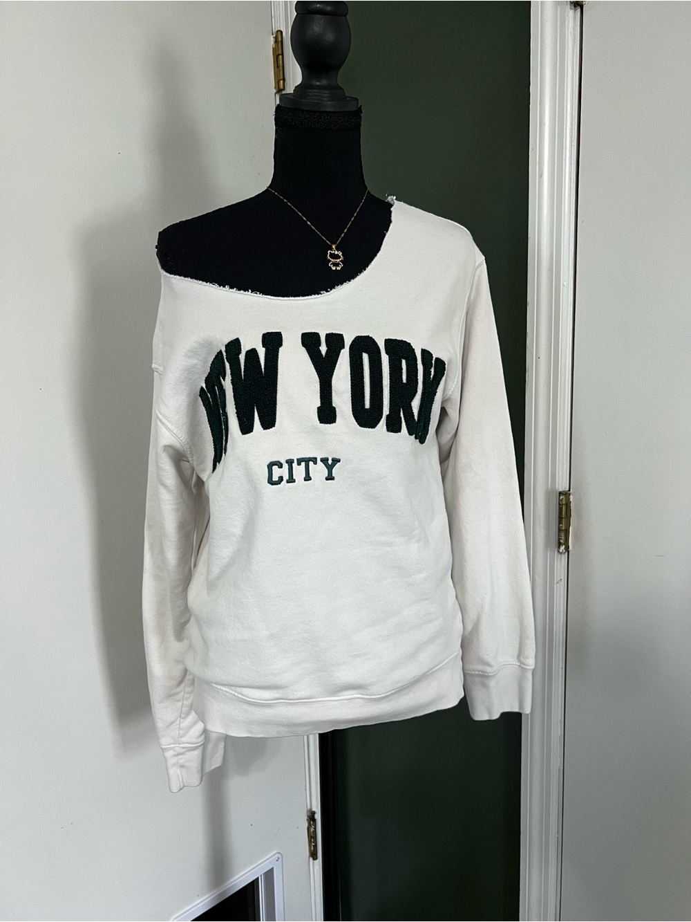 White "New York City" Off-Shoulder Sweater